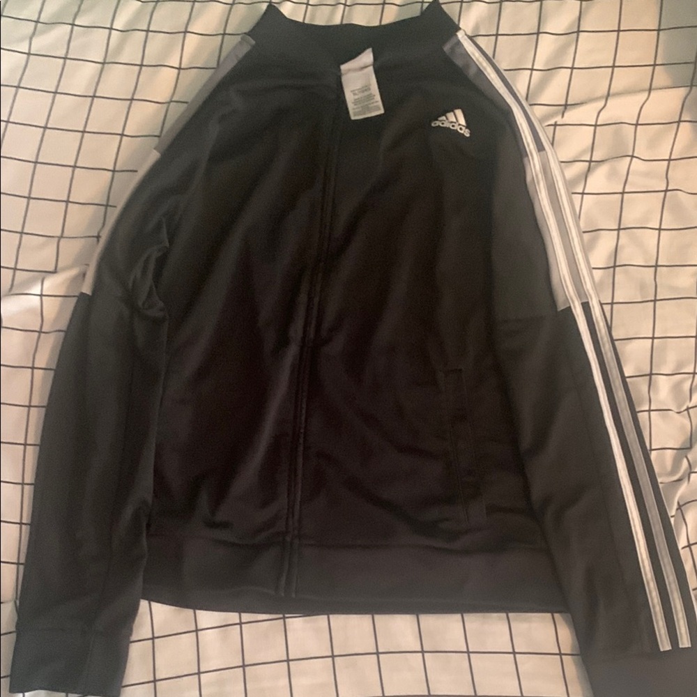 Adidas Black Track Jacket with White Stripes